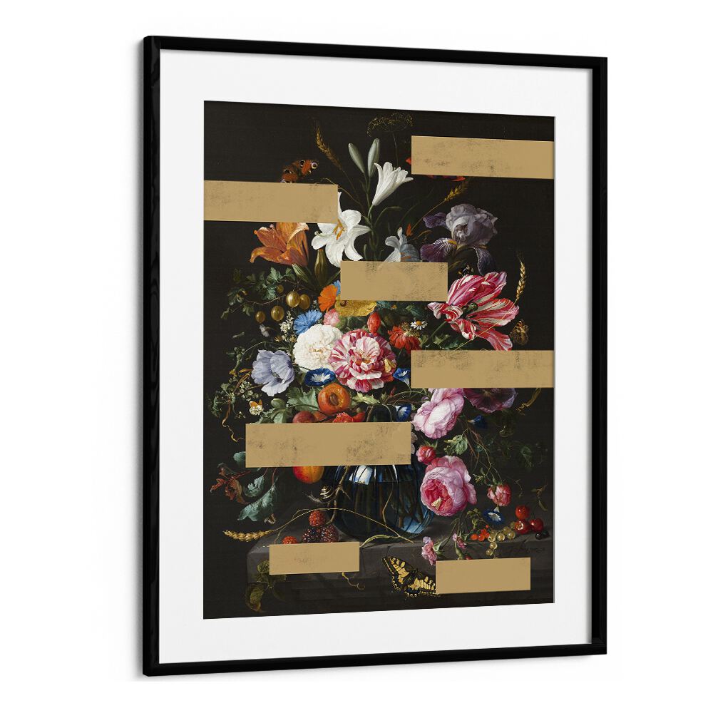 Bouquet of Vintage Oil Painting Flowers by the Art Concept Altered Art Prints in Black Frame With Mount