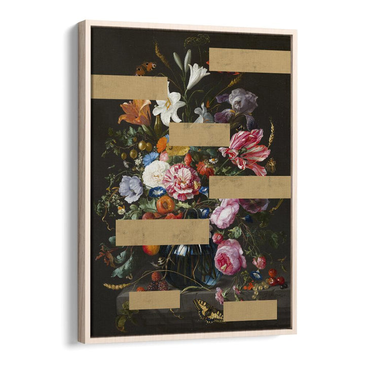 Bouquet of Vintage Oil Painting Flowers by the Art Concept Altered Art Prints in Oak Wood Floater Frame