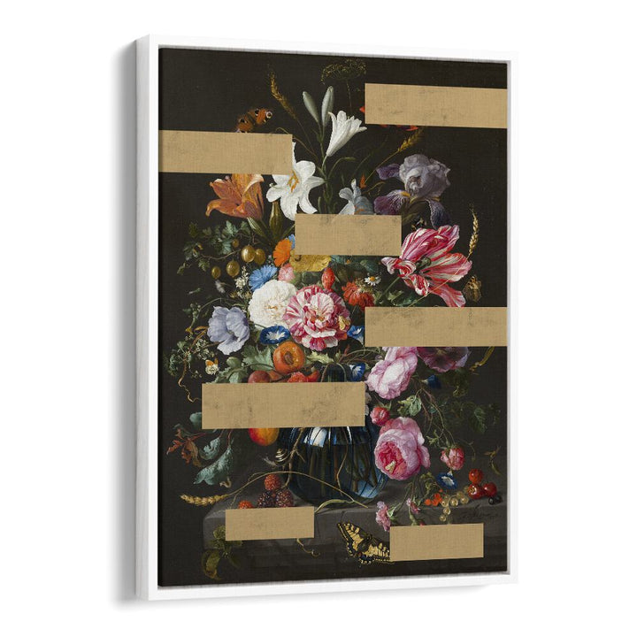 Bouquet of Vintage Oil Painting Flowers by the Art Concept Altered Art Prints in White Floater Frame