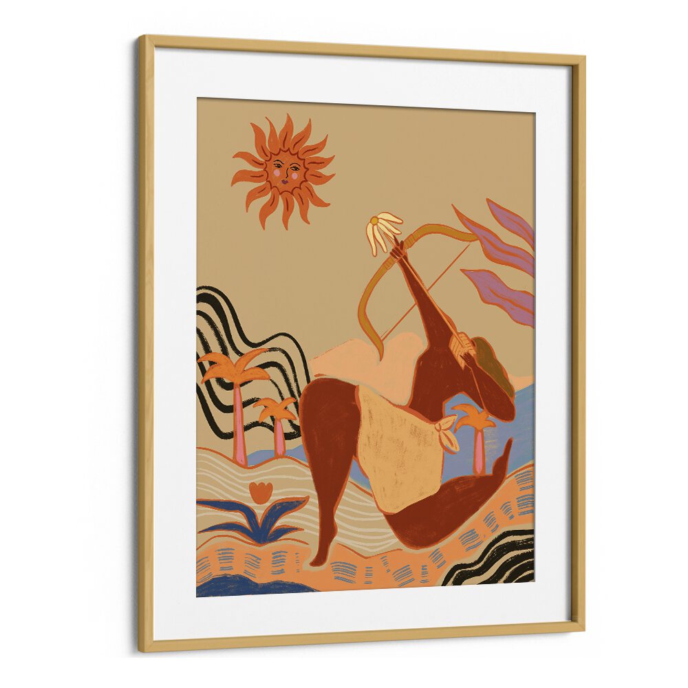 Bow And Arrow By Arty Guava Wall Art Prints in Oak Wood Frame With Mount