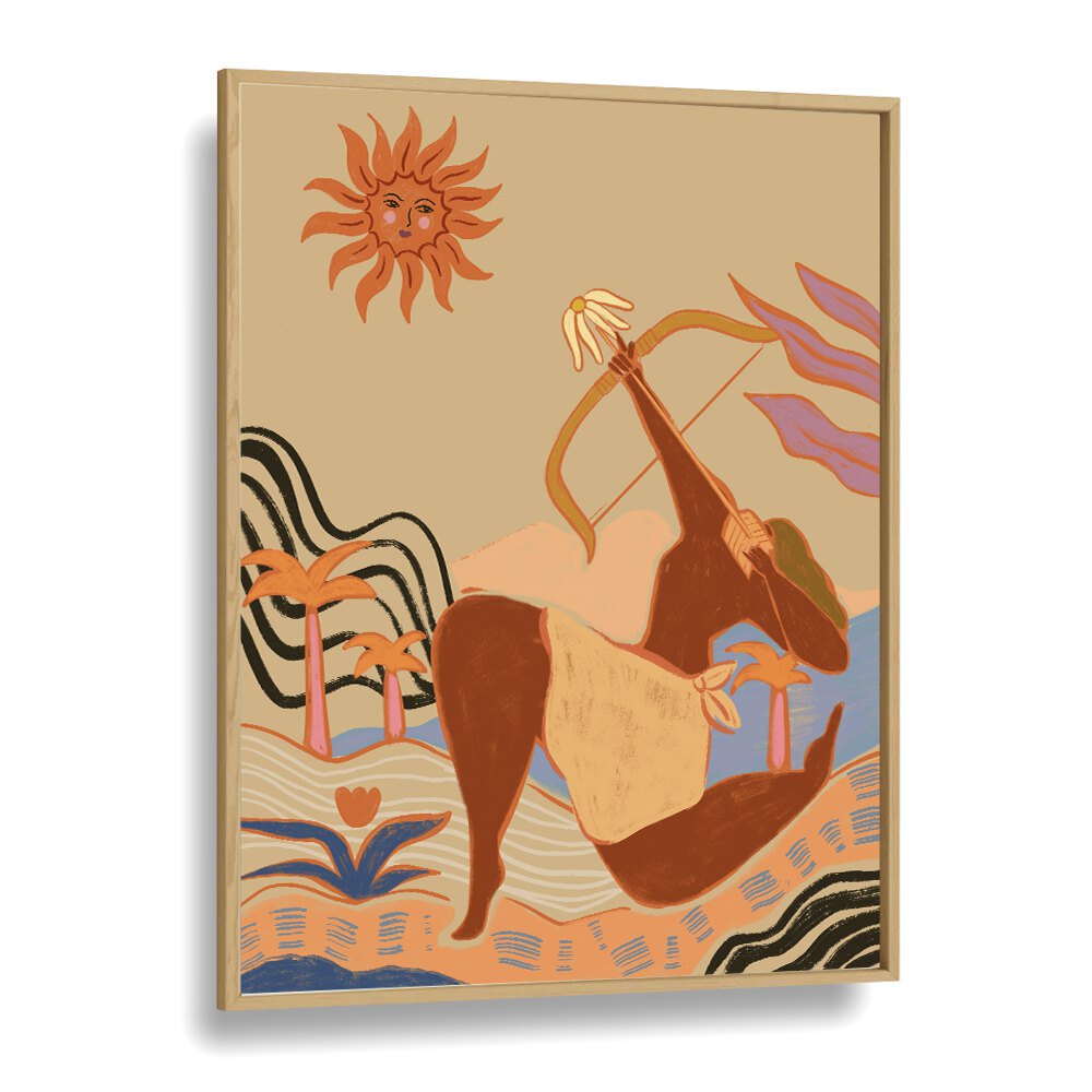 Bow And Arrow By Arty Guava Wall Art Prints in Oak Wood Plain Frame