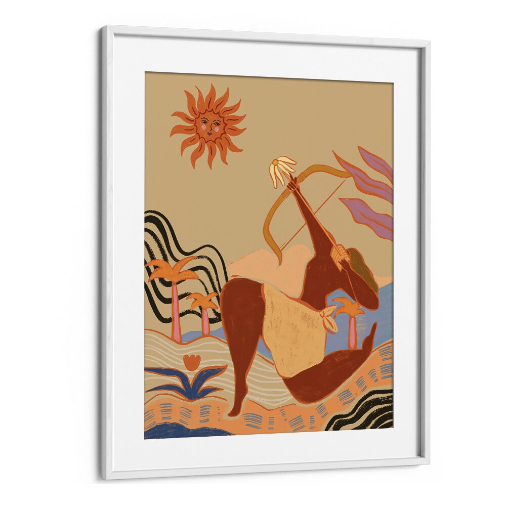 Bow And Arrow By Arty Guava Wall Art Prints in White Frame With Mount