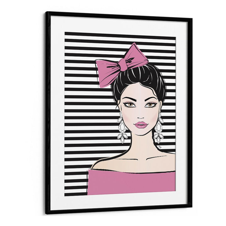 Bow Girl by Martina Fashion Paintings Fashion Posters in Black Frame With Mount