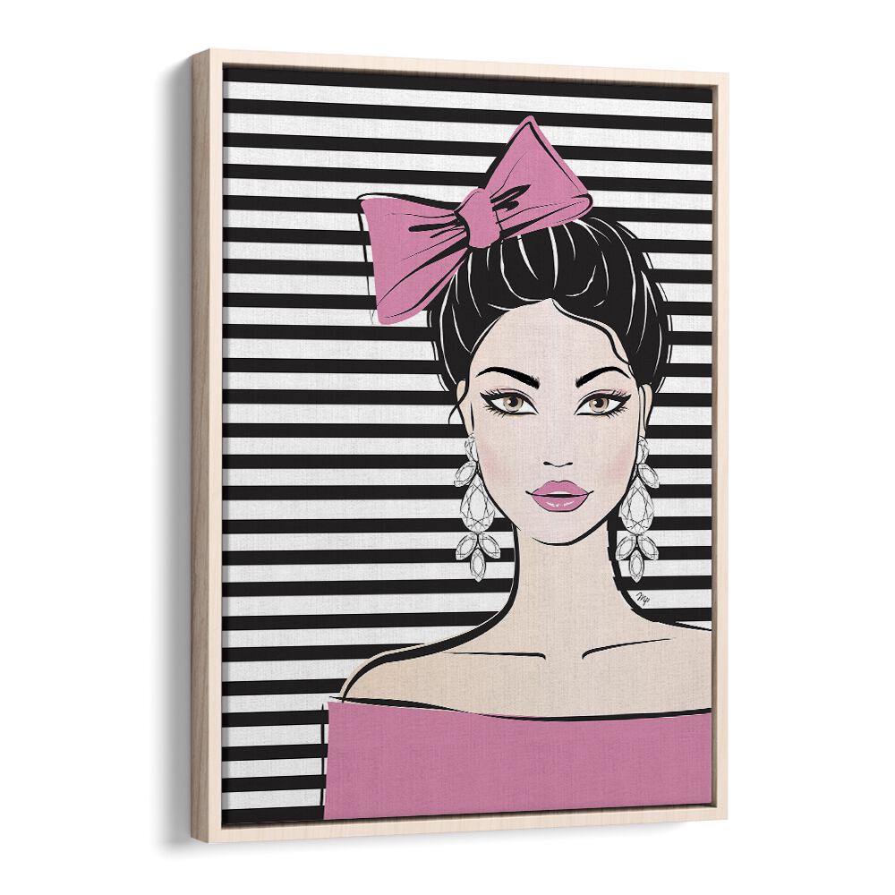 Bow Girl by Martina Fashion Paintings Fashion Posters in Oak Wood Floater Frame