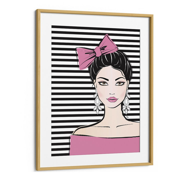 Bow Girl by Martina Fashion Paintings Fashion Posters in Oak Wood Frame With Mount