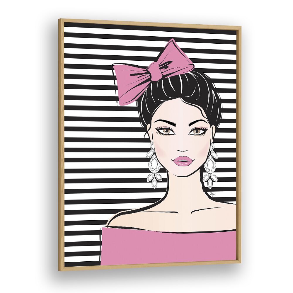 Bow Girl by Martina Fashion Paintings Fashion Posters in Oak Wood Plain Frame