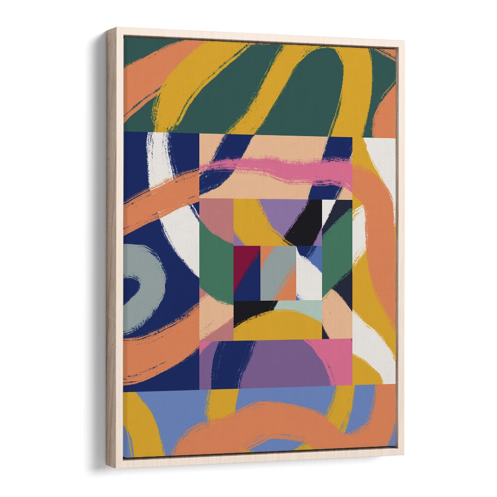 Boxes Of Ribbons By Little Dean Abstract Art Abstract Paintings in Oak Wood Floater Frame