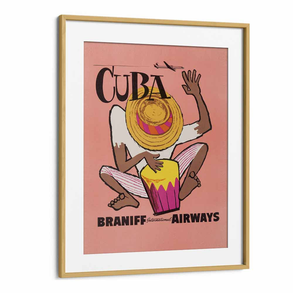 Braniff Airways-cuba  Retro Travel Posters in Oak Wood Frame With Mount