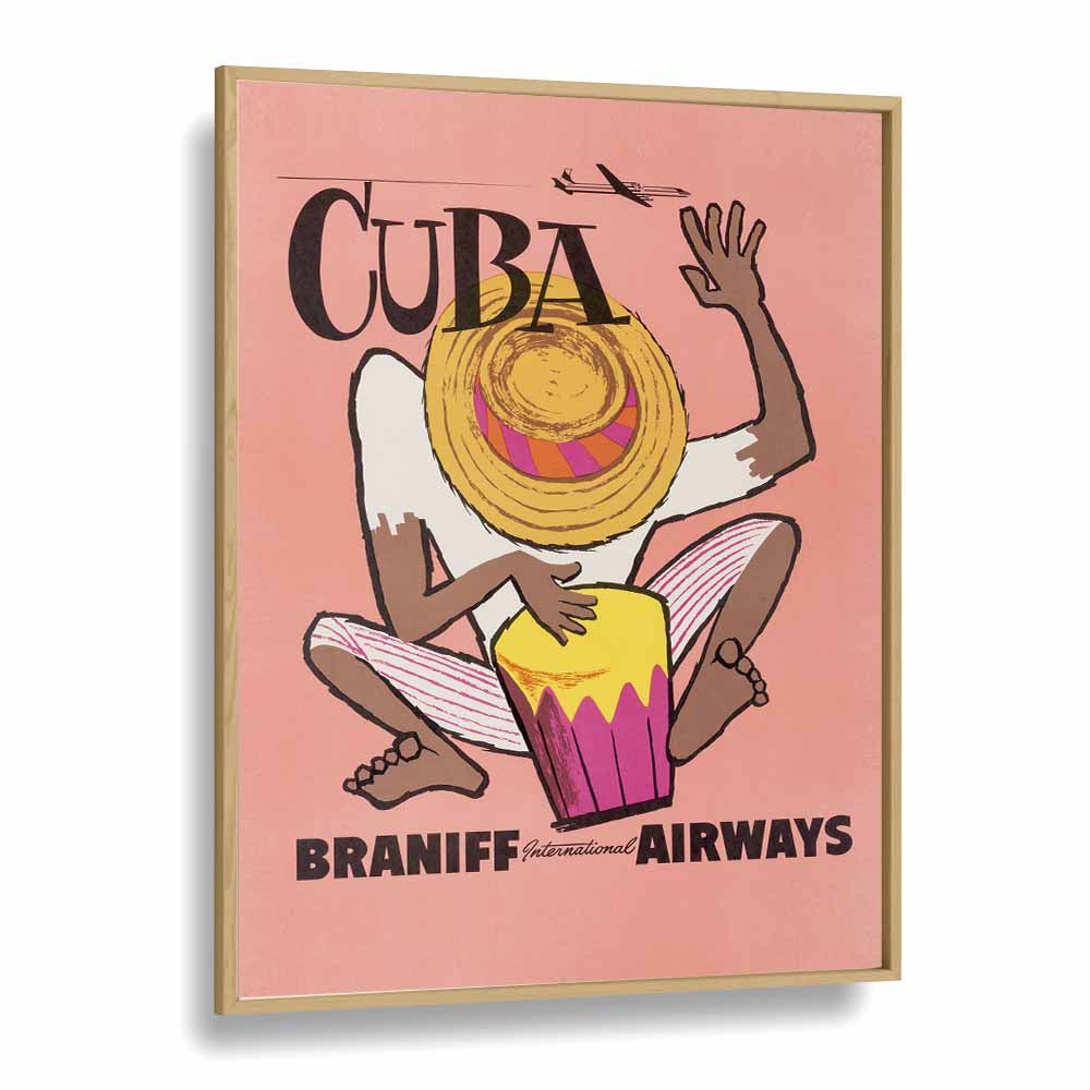 Braniff Airways-cuba  Retro Travel Posters in Oak Wood Plain Frame