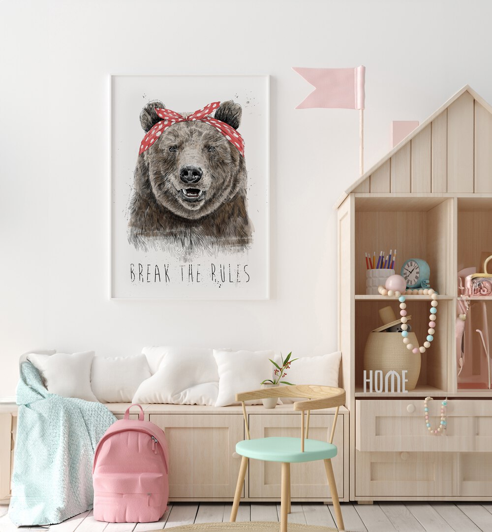 Break The Rules By Balazs Solti Kids Room Art in White Plain placed on a White Colored Wall in the Kids RoomFrame