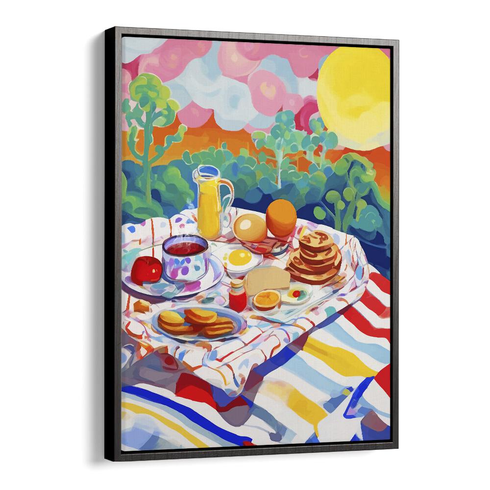 Breakfast Picnic By Uma Gokhale Kitchen Paintings in Black Floater Frame