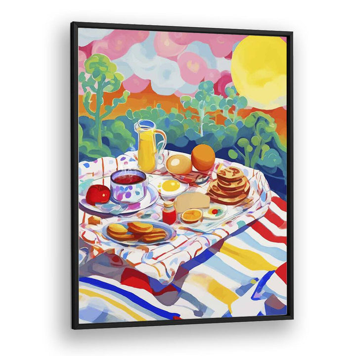 Breakfast Picnic By Uma Gokhale Kitchen Paintings in Black Plain Frame