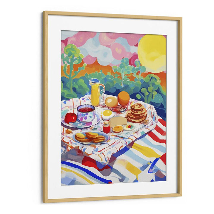 Breakfast Picnic By Uma Gokhale Kitchen Paintings in Oak Wood Frame With Mount