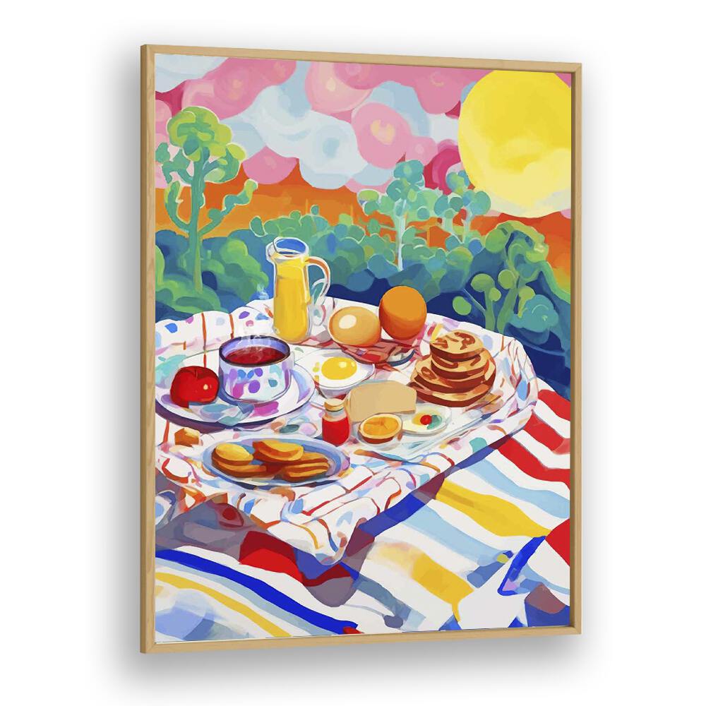 Breakfast Picnic By Uma Gokhale Kitchen Paintings in Oak Wood Plain Frame