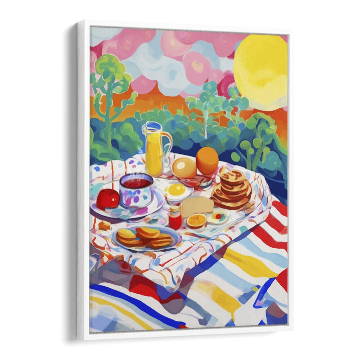 Breakfast Picnic By Uma Gokhale Kitchen Paintings in White Floater Frame