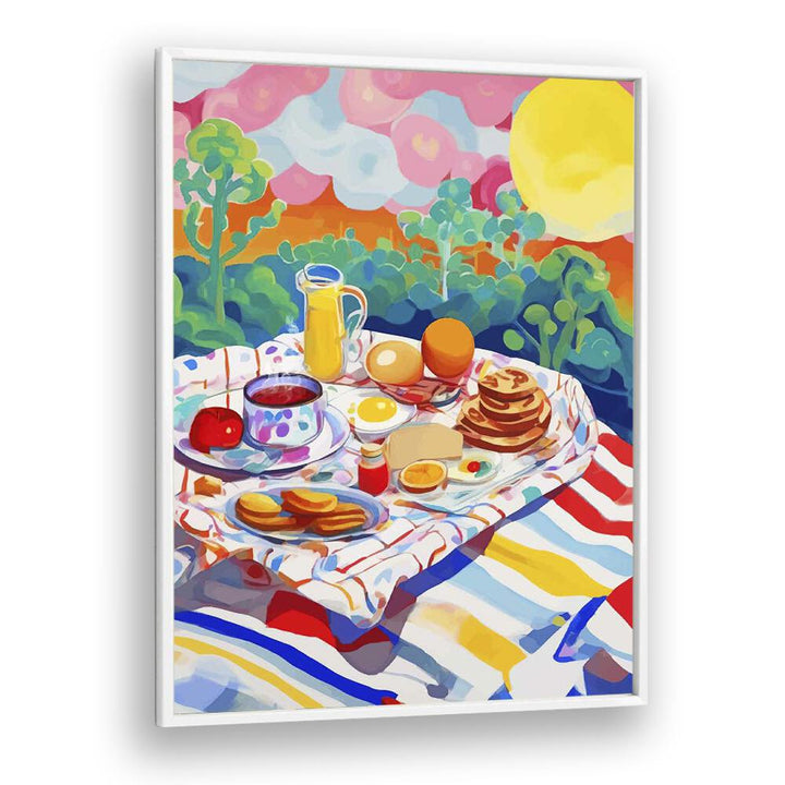 Breakfast Picnic By Uma Gokhale Kitchen Paintings in White Plain Frame