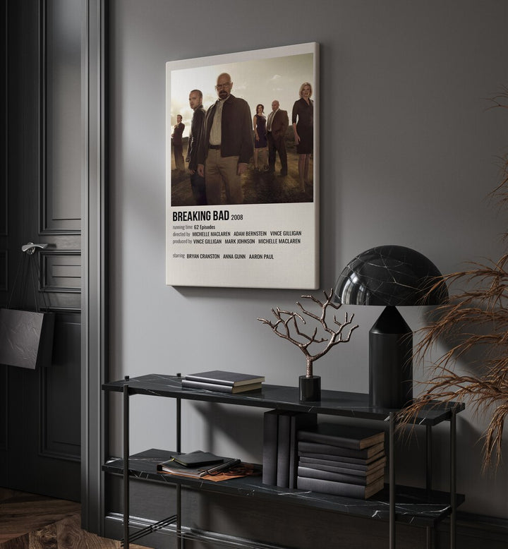 Breaking Bad Movie Posters in Gallery Wrap placed on a wall behind a table and beside a door