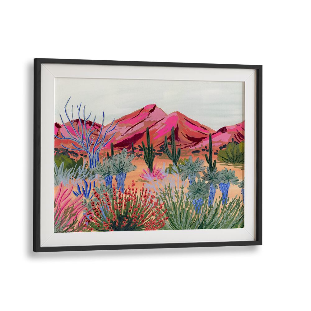 Bright Desert By Sarah Gesek Landscape Art Prints in Black Frame With Mount