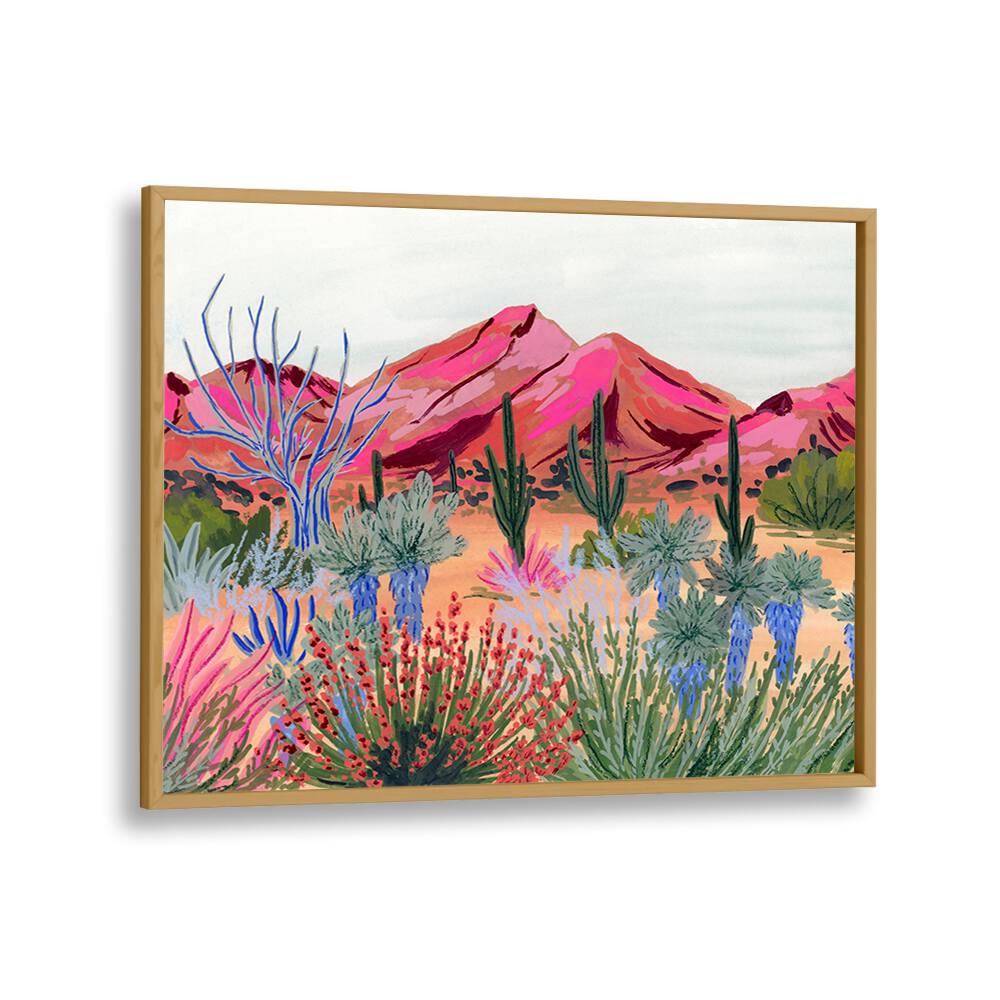 Bright Desert By Sarah Gesek Landscape Art Prints in Oak Wood Plain Frame