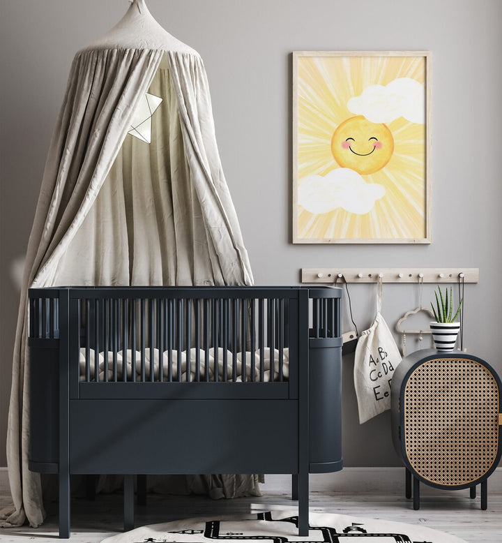 Bright SUNNY DAY, KIDS ROOM PAINTINGS brighten up a cozy nursery with cheerful sun artwork and stylish decor.