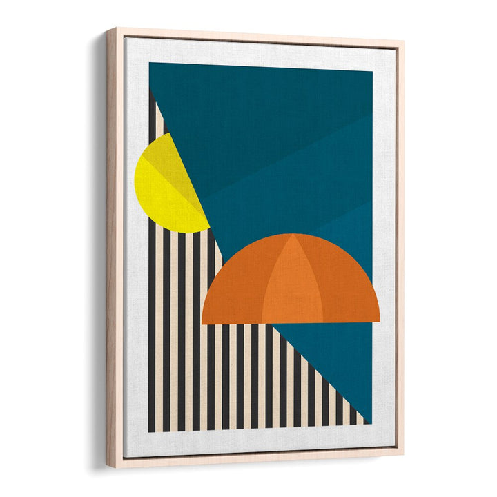 British Weather By Frankie Kerr-dineen Geometric Paintings in Oak Wood Floater Frame