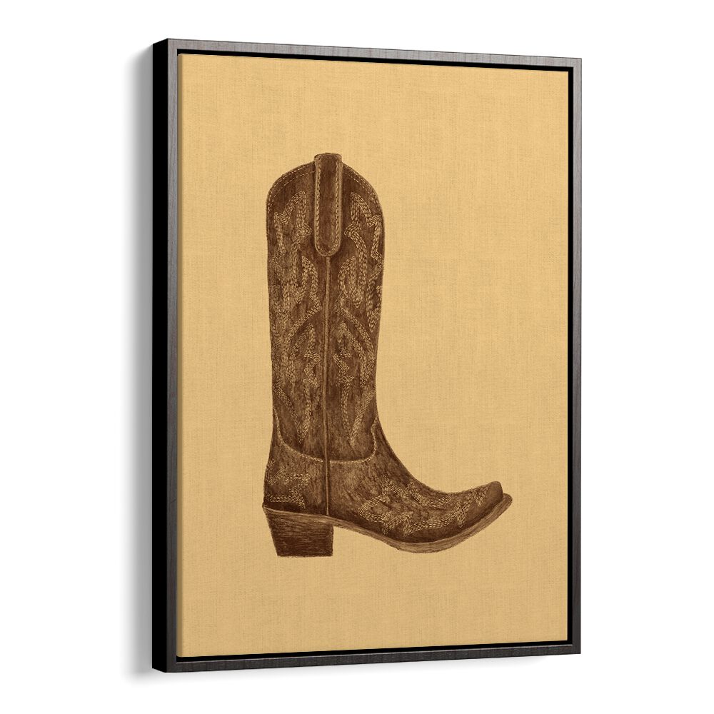 Brown Cowgirl Boot Fashion Paintings Fashion Posters in Black Floater Frame