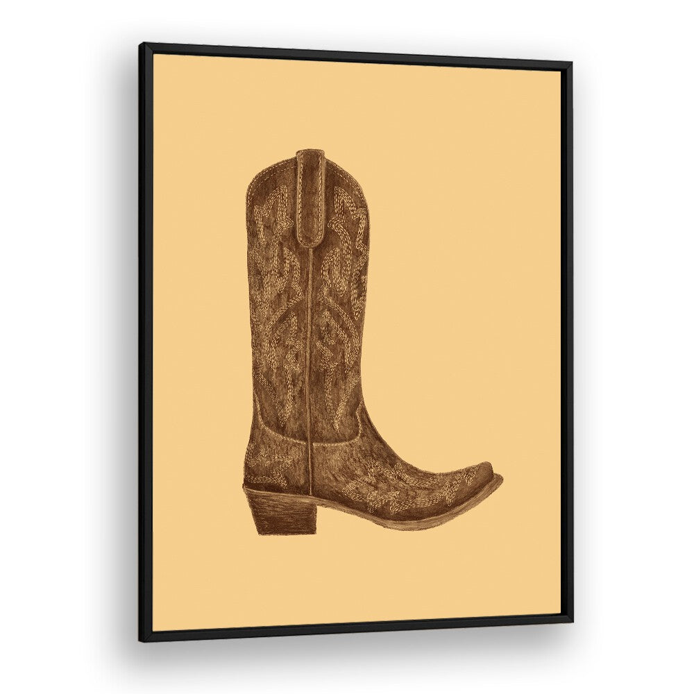 Brown Cowgirl Boot Fashion Paintings Fashion Posters in Black Plain Frame