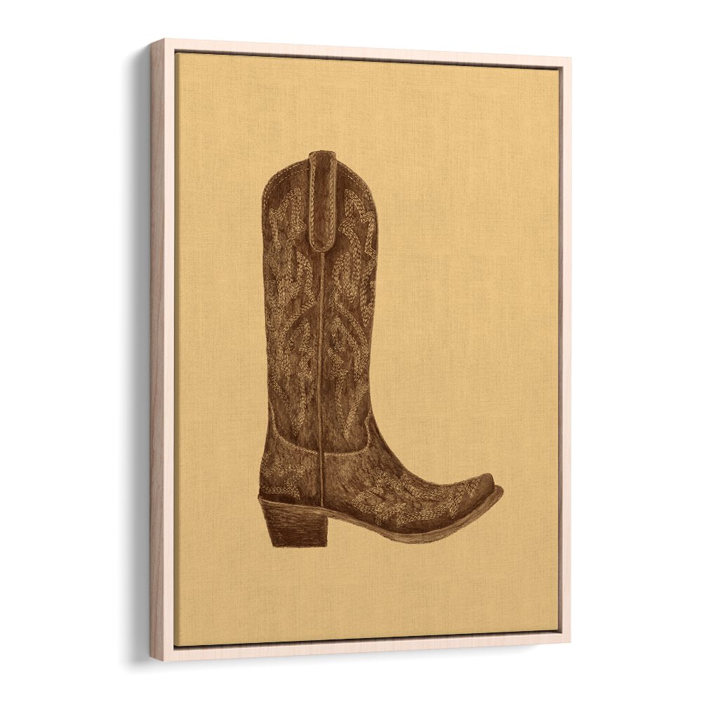 Brown Cowgirl Boot Fashion Paintings Fashion Posters in Oak Wood Floater Frame