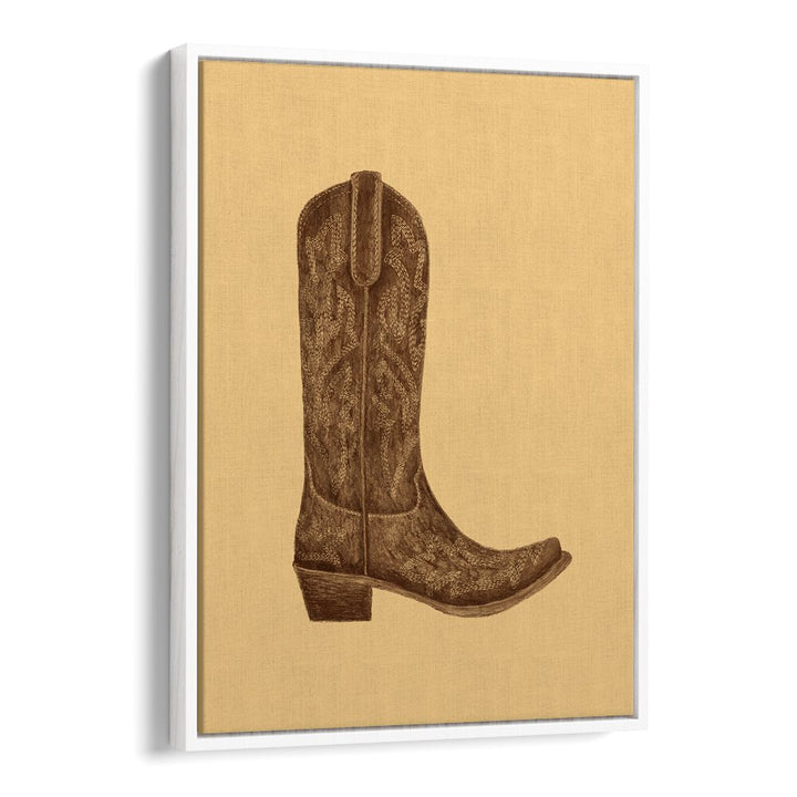 Brown Cowgirl Boot Fashion Paintings Fashion Posters in White Floater Frame