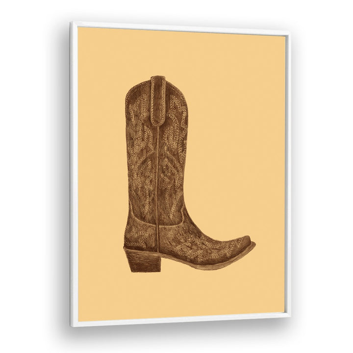 Brown Cowgirl Boot Fashion Paintings Fashion Posters in White Plain Frame