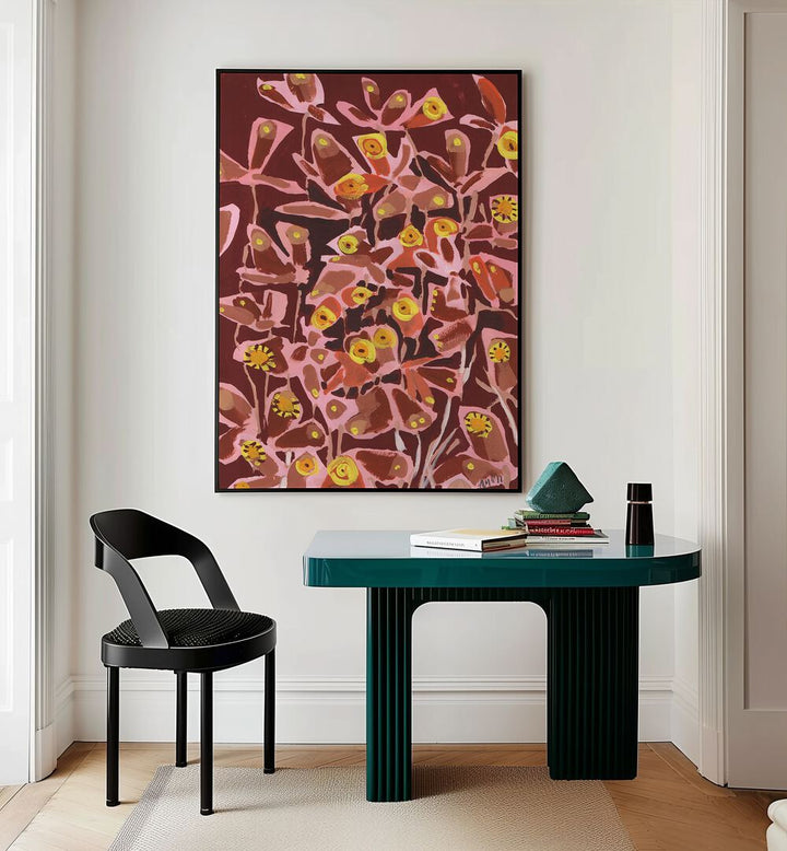 Brown Retro Butterflies By Ania Zwara Botanical Art Prints Floral Paintings in Black Plain Frame placed on a Cream Colored Wall near a Table in a Workspace in the Drawing Room