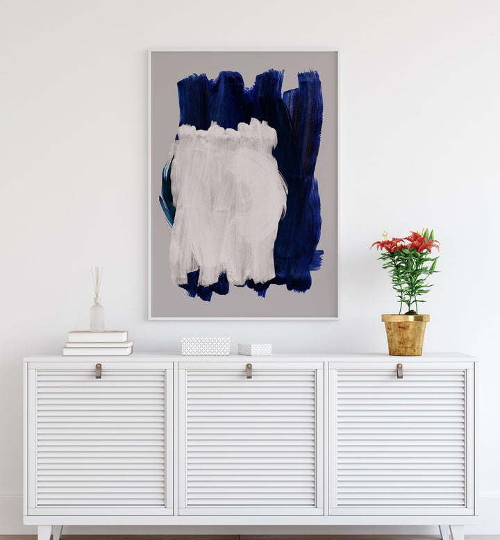 Brush Of Imagination By Mareike Bohmer Abstract Art Abstract Paintings in White Plain Frame placed on a White Colored Wall above a Console Table