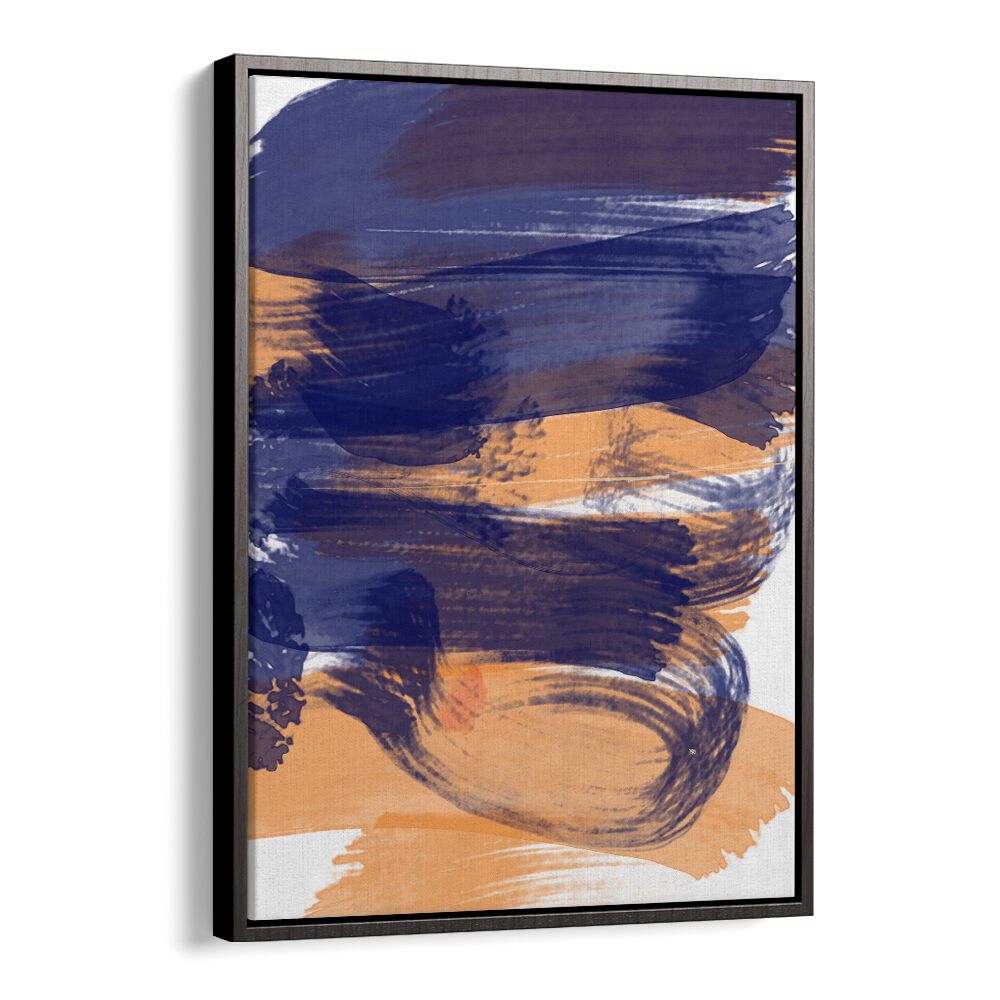 Brushed Sapphire Sunset by Nilesh Kulkarni Abstract Paintings in Black Floater Frame