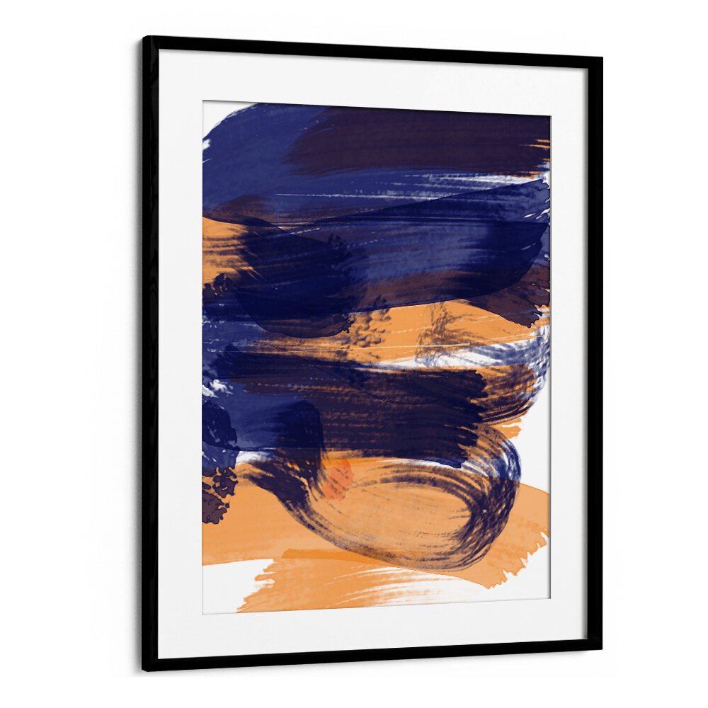 Brushed Sapphire Sunset by Nilesh Kulkarni Abstract Paintings in Black Frame With Mount