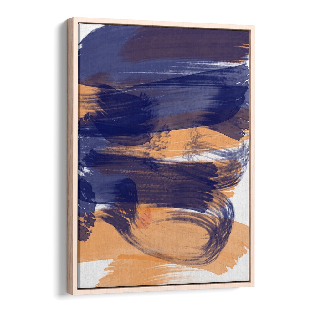 Brushed Sapphire Sunset by Nilesh Kulkarni Abstract Paintings in Oak Wood Floater Frame