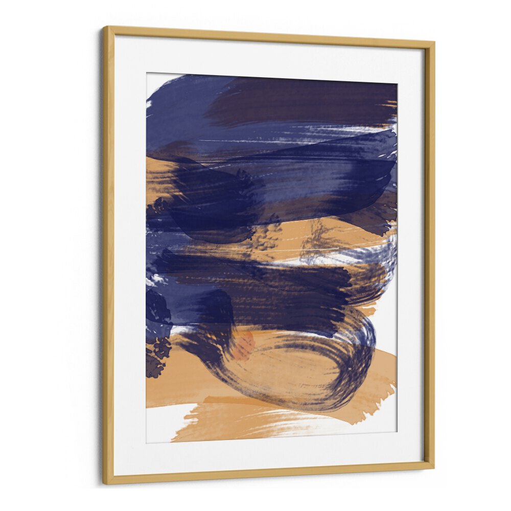 Brushed Sapphire Sunset by Nilesh Kulkarni Abstract Paintings in Oak Wood Frame With Mount