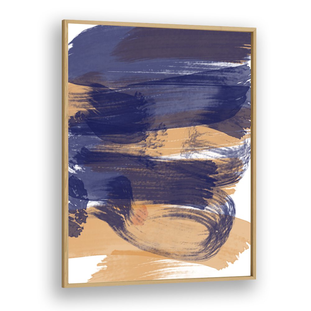 Brushed Sapphire Sunset by Nilesh Kulkarni Abstract Paintings in Oak Wood Plain Frame