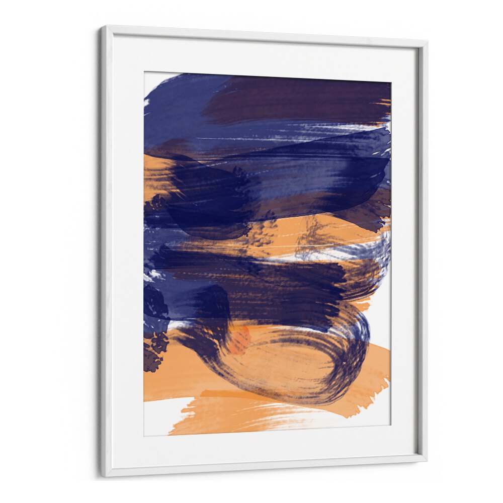 Brushed Sapphire Sunset by Nilesh Kulkarni Abstract Paintings in White Frame With Mount