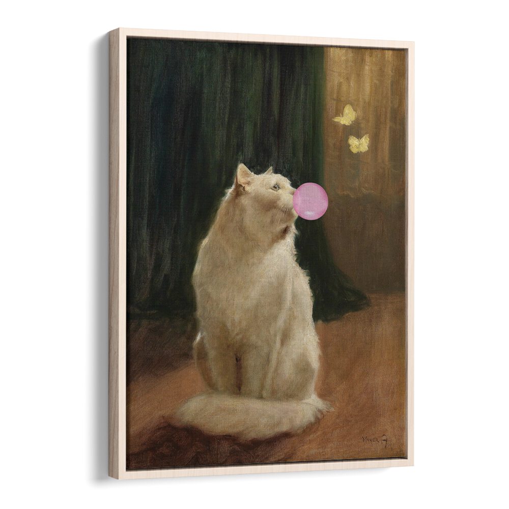 Bubble Gum And Cat by the Art Concept Altered Art Prints in Oak Wood Floater Frame