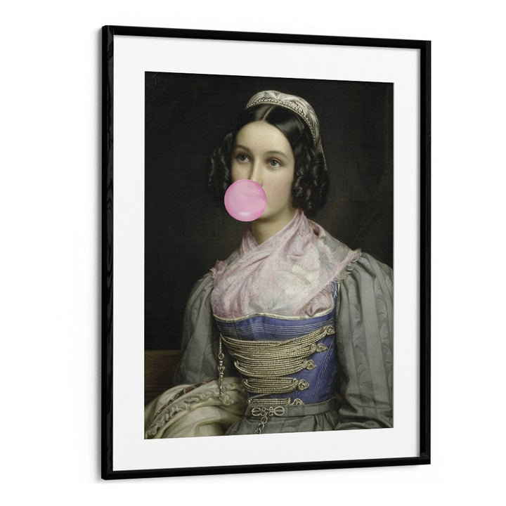 Bubble Gum Portrait by the Art Concept Altered Art Prints in Black Frame With Mount