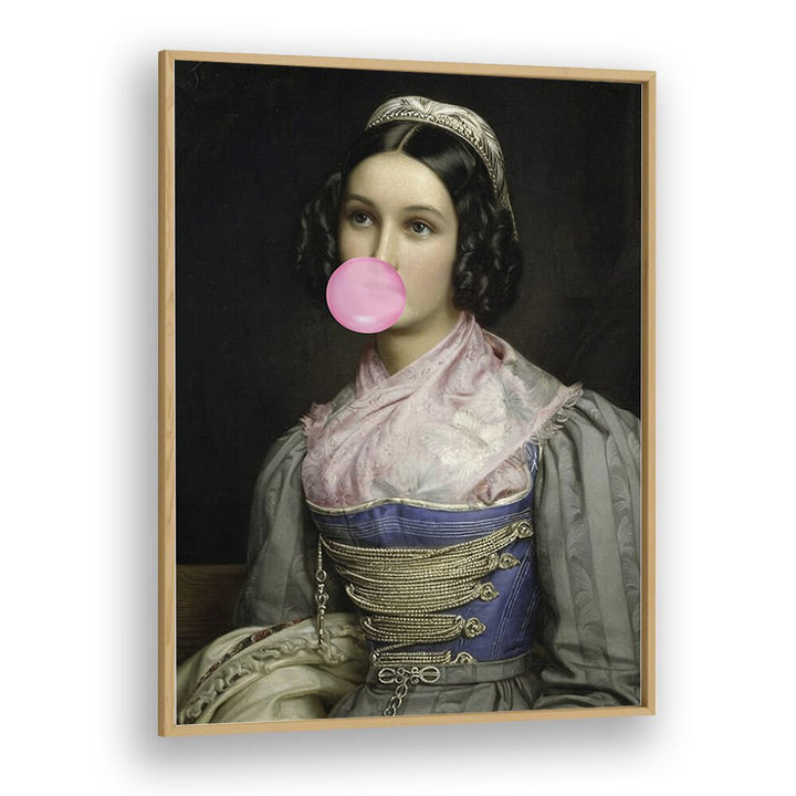 Bubble Gum Portrait by the Art Concept Altered Art Prints in Oak Wood Plain Frame