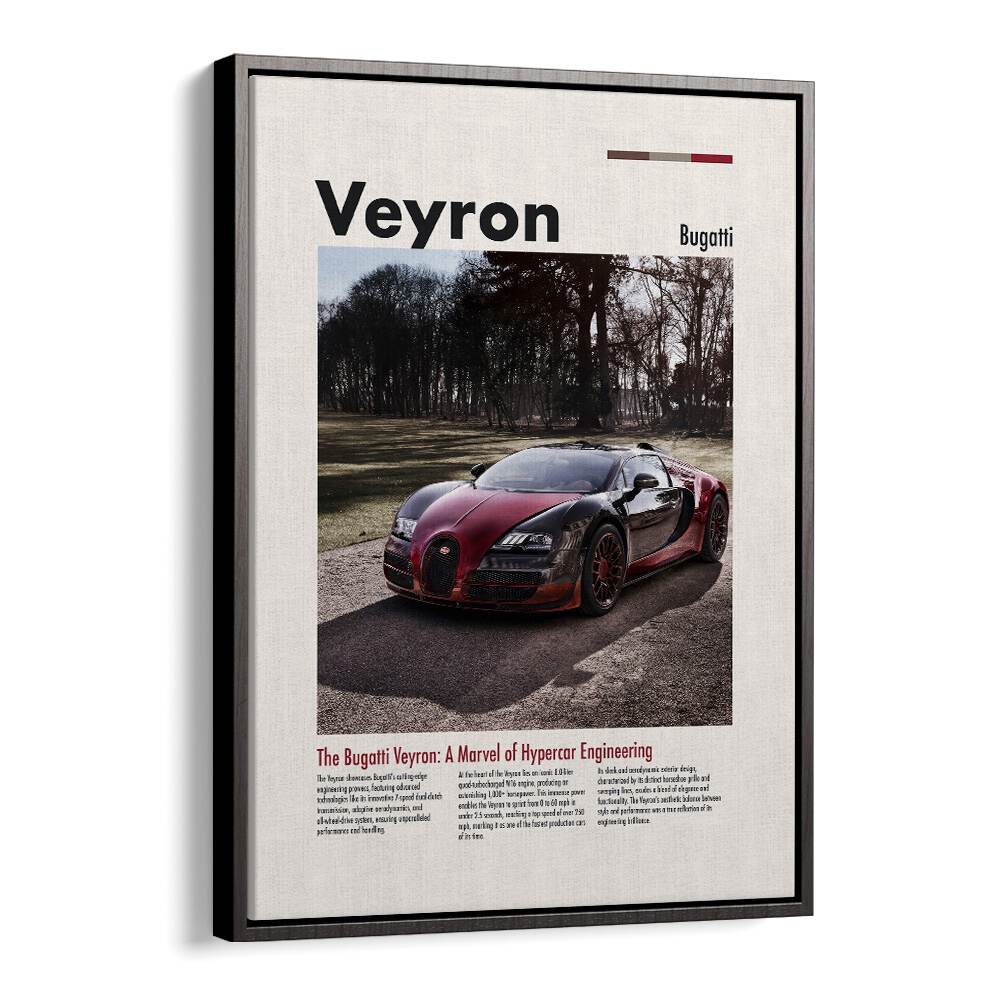 Bugatti Veyron Car Posters Automotive Wall Art Prints in Black Floater Frame