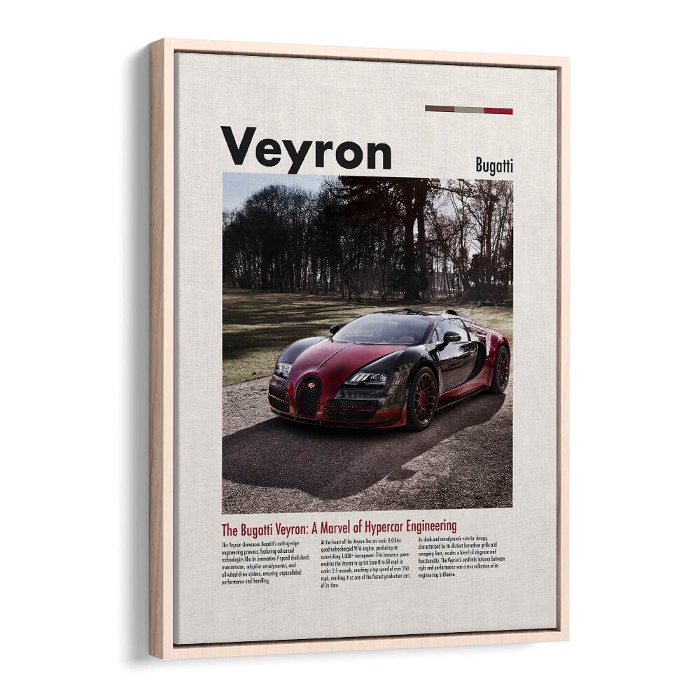 Bugatti Veyron Car Posters Automotive Wall Art Prints in Oak Wood Floater Frame