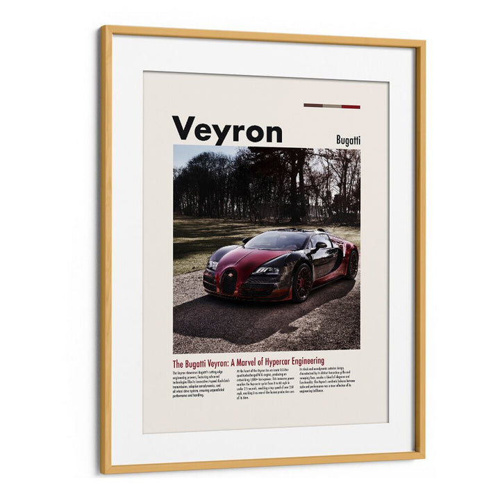 Bugatti Veyron Car Posters Automotive Wall Art Prints in Oak Wood Frame With Mount