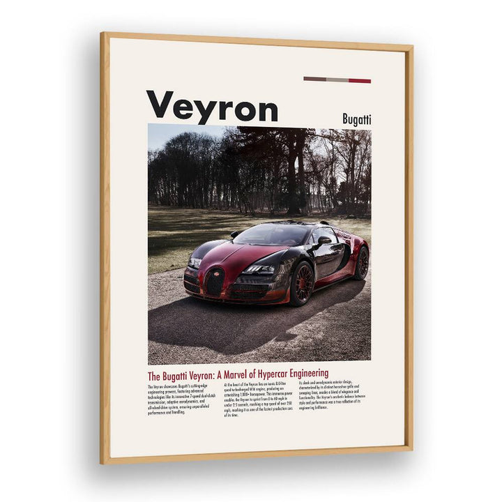 Bugatti Veyron Car Posters Automotive Wall Art Prints in Oak Wood Plain Frame