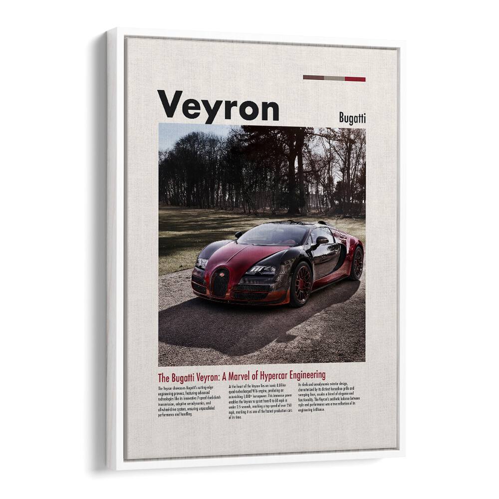 Bugatti Veyron Car Posters Automotive Wall Art Prints in White Floater Frame