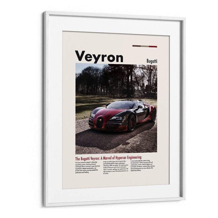 Bugatti Veyron Car Posters Automotive Wall Art Prints in White Frame With Mount