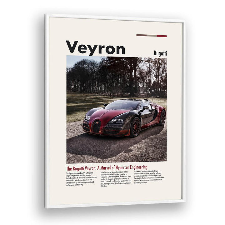 Bugatti Veyron Car Posters Automotive Wall Art Prints in White Plain Frame