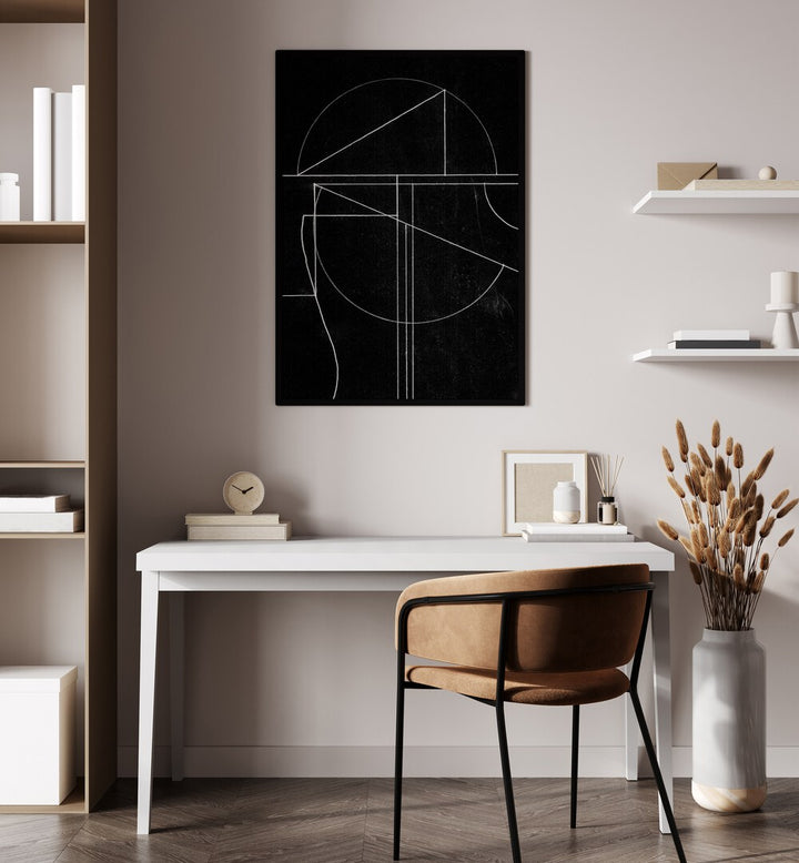 Buia By Dan Hobday Abstract Art Abstract Paintings in Black Plain Frame placed on a Cream Colored Wall near a Study Table in the Drawing Room