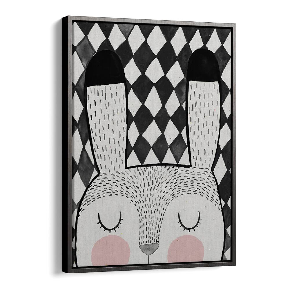 Bunny By Treechild Kids Room Wallart in Black Floater Frame